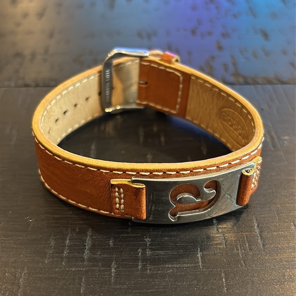 Fossil Initial Letter Leather Strap with Silver Buckle Bracelet